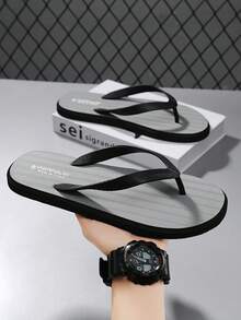 Summer Men's Women's Plus Size Open Toe Beach Vacation Bathroom Street Wear Flip Flops - Grey - View 4