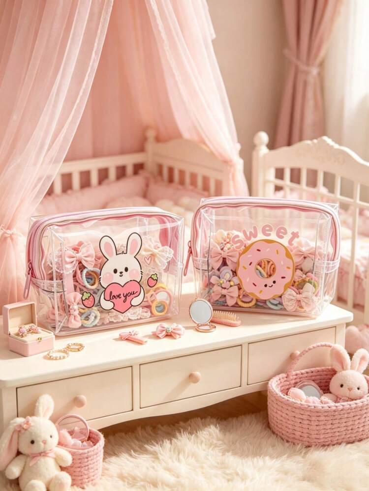 2個セット かわいいプリントPVCベビーヘアアクセサリー収納バッグ