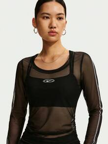 Nike Women's AS W NK STREET Sheer Long Sleeve Knit Collarless T-Shirt TIM8406-010 - Black - View 1