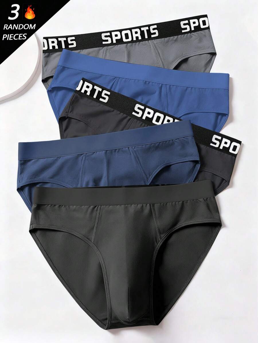 3Pcs Random Men Triangle Underwear Set, Fashion Solid Color, Soft Cool Elastic Comfortable Sports Underwear, Ideal For Spring Summer