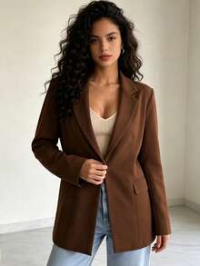 MODA MO, REF: MK0254 Women's Fitted Blazer, Elegant And Modern Suit Jacket, Sophisticated Social Look, Ideal For Valentine's Day, Feminine Style And Charm, Tailoring With Perfect Fit, Executive Fashion With A Romantic Touch - 巧克力棕 - 查看 8