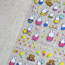 1pc Popular Cute Cartoon Miffy Rabbit Embossed Nail Stickers, Japanese Style Adorable Rabbit 3D Self-Adhesive Nail Decor, Perfect Choice For New Semester Gift And Stationery (Random Style) - Multicolor - View 6