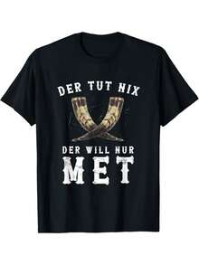 Camiseta de hombre con diseño vikingo y texto en alemán - Estampado de hacha vikinga y casco con cuernos estilo heavy metal, frases en alemán ("Der Tut Nix Der Will"), adecuada para eventos - Negro - Ver 6