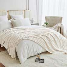 Luxury Bubble Fleece Blanket, Ultra Soft Thick Fluffy Flannel Fleece Blanket, All Season Comfortable Plush Blanket, Lightweight Warm Solid Color Decorative Throw, Suitable For Sofa Bed Chair, High-End Home Pillow Gift Blanket - White - View 13