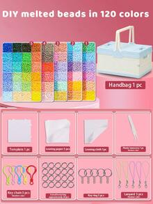 Includes Making Tools And Storage Box, 2.6mm Solder Beads, 96 Colors In Total. This Is A DIY Product Made By Bean Puzzle, Suitable As Gifts For Birthday, Graduation, Valentine's Day, Party And More. Multiple Colors Available. - 2.6mm Perler Beads [with Tools + Blue Folding Storage Box] - View 7