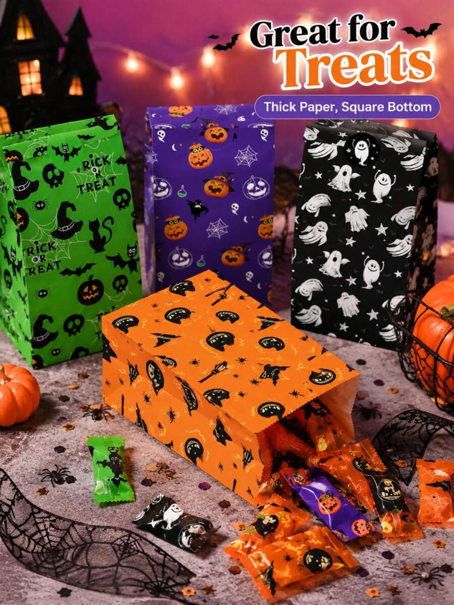 12pcs Halloween Gift Bags, 4 Assorted Ghost & Pumpkin Party Favor Bags, Suitable For Halloween Trick Or Treat Candy, Cookies, Snacks And Small Gifts - View 1