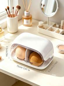 1pc/6pcs Dust-Proof Flip Cover Makeup Sponge Storage Box, Multi-Compartment Vanity Organizer, Divided Cushion Puff Makeup Tool Storage Box, Space-Saving Desktop Cosmetic Organizer For Girls' Daily Vanity Use - Multicolor - View 14