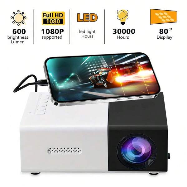 720P HD Mini Projector, Portable LED Projector With USB/SD/AV Ports, Compact Home Theater Movie Projector, Multi-Functional Projector For Outdoor Camping Office, Ideal Birthday Gift For Kids Family