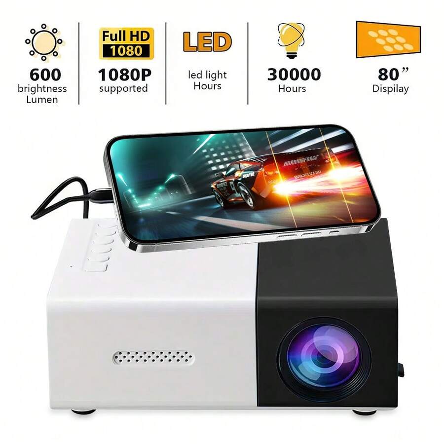 720P HD Mini Projector, Portable LED Projector With USB/SD/AV Ports, Compact Home Theater Movie Projector, Multi-Functional Projector For Outdoor Camping Office, Ideal Birthday Gift For Kids Family