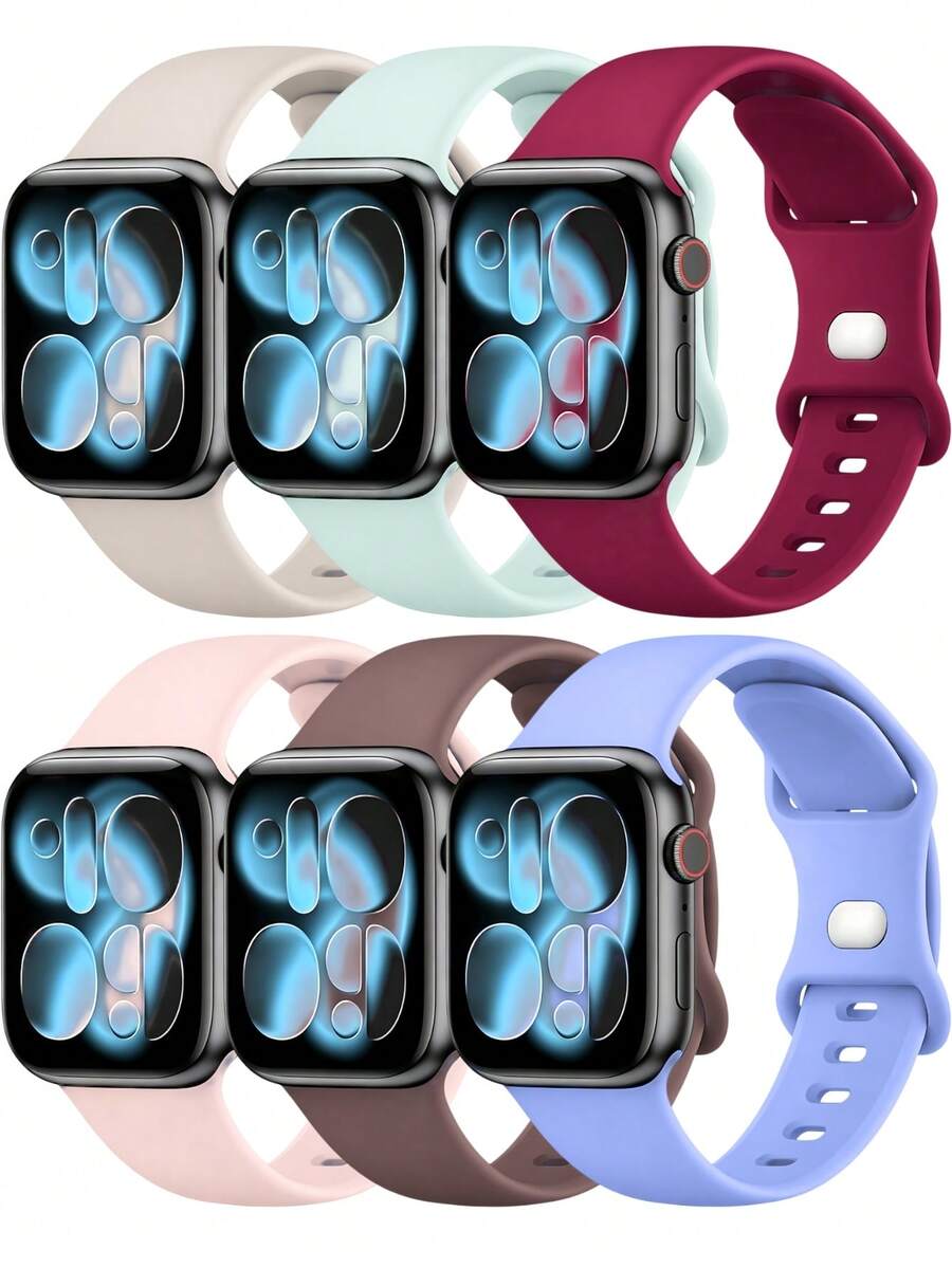 6条柔软硅胶防水运动表带，兼容 41mm、40mm、38mm、45mm、44mm、46mm、42mm、49mm，适用于 Ultra、SE、Series 10、9、8、7、6、5、4、3、2、1