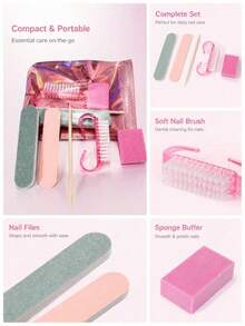 Mini Nail File And Exfoliating Stick Set, Includes Nail File, Brush - Complete Manicure/Pedicure Tool Kit, Suitable For Travel, Salon - Multi-Functional Foot And Nail Care Set, Travel Portable Kit, Daily Use - A - View 9