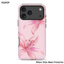 VESPOP Off-White Phone Case With A Tiger And Lily Pattern, Cute Summer Phone Case, Compatible With IPhone 18 17 Air, 16 Pro Max, 15, 14 Plus, 13, 12 Pro, 11, X, XR, XS Max, 8, And 7. - Pink - View 2