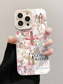 Stiker Cat Air Kristen Motif Salib Bunga Pola Bunga Desain Kolase Feminin Pelindung Kamera Casing Ponsel Tahan Guncangan Dengan Tali Gantungan Ponsel dan Tali Pergelangan Tangan Kompatibel Dengan iPhone 17 Air 16 15 14 13 12 11 Pro Max Plus - Krem - View 4