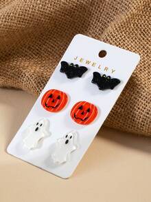 1 Set Halloween Ins Fun Soft Cute Cartoon Casual Creative Ghost Pumpkin Bat Earrings - Multicolor - View 3