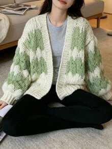 Women's New Long-Sleeve Loose Knit Cardigan For Spring  Autumn - Also Suitable For Winter  Fall Wear - Dark Green - View 4