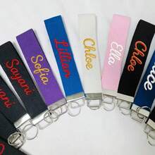 Customized Name Canvas Keychain Wrist Strap, Personalized Bag Charm Key Ring Accessory, Anti-Lost Backpack Luggage Pendant, Handmade DIY - Multicolor - View 2