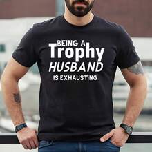 Retro Vintage Lustiges Herren-T-Shirt, "Being A Trophy Husband"-Witz-Text-Druck, Übergroßer Lockerer Rundhals-Pullover für den Alltag im Sommer - Schwarz - Übersicht 1