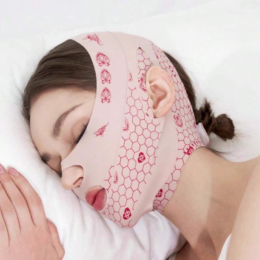 1pc Reusable V-Shaped Chin Lifting Mask, Adjustable Elastic Strap, Facial Contour Care Tool, Double Chin Jawline Lifting Trainer, Comfortable Fit Design, Suitable For Daily Beauty Care And Home Facial Use - Multicolor - View 1