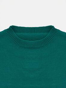 Pull tricoté élégant pour femmes de couleur unie avec épaules tombantes et torsades, Top tricoté décontracté à manches longues et col rond, tricot de mode quotidien pour l'automne/l'hiver - Vert - Voir 6