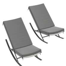 Outdoor Rocking Chairs Set Of 2, Indoor Lounge Rocker Chair With Padded Cushion & Metal Frame & Rattan Seat, Lounge Chaise Chair For Front Porch, Garden, Backyard, Lawn, Patio - Grey Cushion - View 7