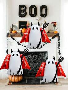 2/6pcs Halloween Theme Balloon Set, Includes Black BOO And Demon Ghost Balloons, Suitable For Halloween, BOO Party, Trick Or Treat, Birthday, Ghost Party, Horror Thriller Theme Decoration - Multicolor - View 5