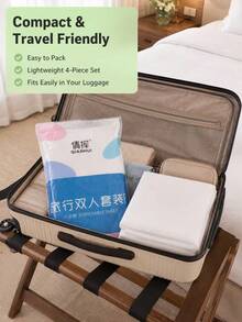 1 pieza Juego de ropa de cama desechable para viaje que incluye sábana, edredón y funda de almohada, adecuado para hotel, motel, estilo, color y empaque aleatorios - Blanco - Ver 7