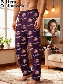 Men's Customized Photo Home Pants (1pc): Choose Your Favorite Photo To Print, Have A Unique Personalized Look, Super Cool! - Purple - View 4