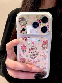 SANRIO 壓克力粉色手機殼，適用於 iPhone 17 Pro Max、12/16 Pro、15、14、13 Pro、17 Air，大視窗、全方位覆蓋，可愛粉色格紋貓咪設計，防摔保護殼 - 白色 - 查看 2