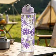 1pc 750ml Kids Water Bottle With Bow Knot, Cartoon Design, Anti-Drop Straw Cup, Portable Leak-Proof Water Bottle For Kindergarten, Large Capacity Sports Water Bottle For Summer - Multicolor - View 8