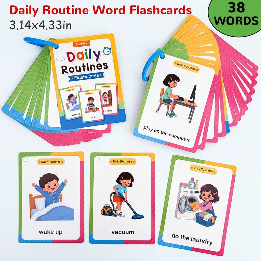 38 Words Kids Daily Routines English Flashcards Preschool Kindergarten Everyday Action Vocabulary Educational Cards Parent Child Interactive Toys