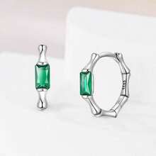 1pc S925 Sterling Silver Green Zirconia Ear Hook Accessory, Totem, Bamboo Joint, Four-Leaf Clover Inlaid Green Gemstone Design, Transparent Colorful Zirconia Texture Fresh, Comes With Gift Box, Suitable For Bracelet Necklace DIY Jewelry Making, Niche Luxury Mori Style Earring Accessory Gift Item - Multicolor - View 8