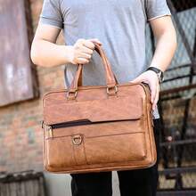 Men's Vintage PU Leather Briefcase With Detachable Shoulder Strap; Multifunctional Portable Business Handbag - Black - View 3