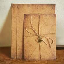 Vintage Stationery Paper And Envelope Set - 24 Sheets Classic Aged Style Letter Paper Stationery Set For Writing Letters And Invitations, With 12 Old-Style Kraft Paper Envelopes, Rope Decor Accessories And Pendants - A - View 5