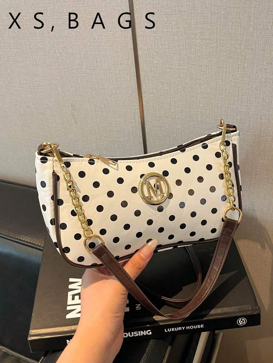 Women's 2026 Spring/Summer New Chic Niche Vintage Shoulder Bag Polka Dot Large Capacity Crossbody Bag - White - View 1