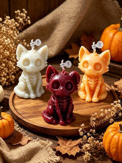 1 pieza Vela con forma de gato y perro fantasma, diseño de gato y perro fantasma con tema de Halloween - Aromaterapia - Sin humo, fragancia duradera, perfecta para el ambiente del dormitorio y regalos DIY. Adecuada para decoración del hogar, chimenea, sala de estar, centro de mesa, oficina, regalos de Halloween, juegos de velas, velas perfumadas, regalos para amigos, regalos para mujeres