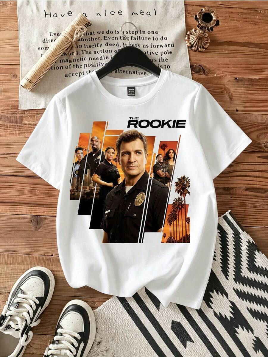 The Rookie LA Sunset Full Main Cast Retro Police Graphic T-Shirt. - 白色 - 查看 1