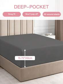 HONEYMOON 1件裝純色超細纖維包床單，40cm/15.75英吋深口袋全周彈性床單，貼身固定不移位，柔軟舒適，適用所有尺寸床墊，居家寢具與學校宿舍必備，深灰色 - 深灰色 - 查看 2