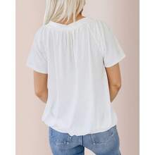 Women's Solid V-Neck Blouse, Pleated Short Raglan Sleeve Loose-Fit Bubble Hem Top, Casual Summer Everyday Shirt - White - View 2