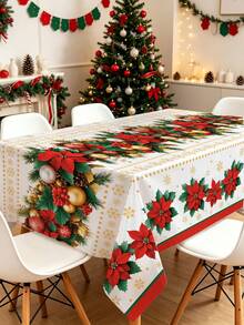 1 Stück Stück Einweg-Weihnachtstischdecke, Weihnachtstischdecke mit rotem Blumenmuster, Esstisch-Dekoration, Weihnachtsdekoration, Heimdekoration, Weihnachtsparty-Tischdecke, Weihnachtsdekorationen, Frohe Weihnachten Tischdecke, Weihnachtsgeschenk, Winterdekoration, Weihnachtsparty-Geschenk, Weihnachtsdekoration, Heim-Weihnachtsdekoration, Küchendekoration, 2027 Neujahrsdekoration - Weihnachten rote Blume - Übersicht 2