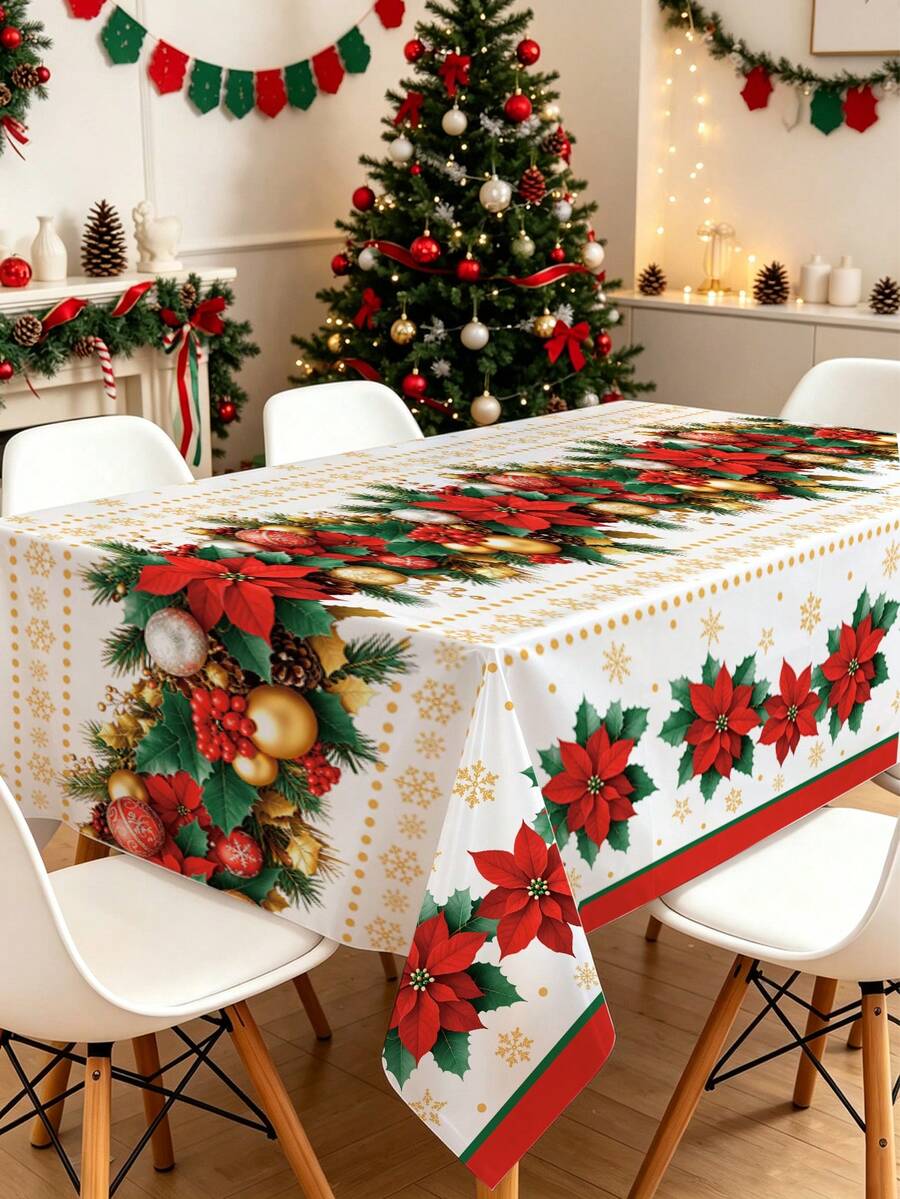 1 Stück Stück Einweg-Weihnachtstischdecke, Weihnachtstischdecke mit rotem Blumenmuster, Esstisch-Dekoration, Weihnachtsdekoration, Heimdekoration, Weihnachtsparty-Tischdecke, Weihnachtsdekorationen, Frohe Weihnachten Tischdecke, Weihnachtsgeschenk, Winterdekoration, Weihnachtsparty-Geschenk, Weihnachtsdekoration, Heim-Weihnachtsdekoration, Küchendekoration, 2027 Neujahrsdekoration