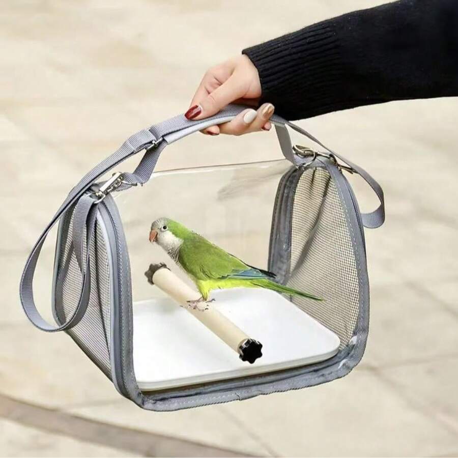 Parrot Carrier Bag, Breathable Bird Travel Bag For Pigeon, Lizard, Hamster, Portable Bird Cage For Home Use, Small Pet Supplies, Transparent Panoramic - Grey - View 1