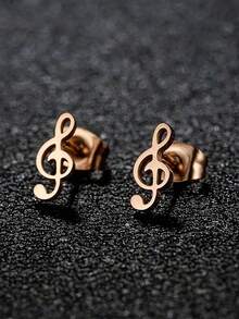 1 Par De Pendientes De Moda Con Forma De Clave De Sol Alta Para Mujeres - notas musicales - Ver 13