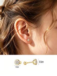 1 Pair 925 Sterling Silver Hypoallergenic Cubic Zirconia Stud Earrings, Cute And Playful Design, Sparkling Cubic Zirconia Inlaid, Spiral Ear Backs Secure Fit, Exquisite And Adorable, Gift Box Included, Suitable For Daily Or Holiday Wear, Gift For Girls, Gift For Girl, Gift For Friends, Gift For Back To School, Holiday Gift - one-size - View 8