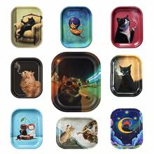 1pc Rolling Tray With Cigar Cat Pattern, Excellent Cigarette Rolling Tool, Ideal Holiday Gift - Print - View 2