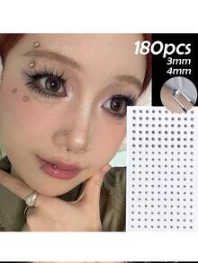 1/2/4/6/10 Sets Waterproof Faux Piercing Jewelry, 180pcs Total, Including Self-Adhesive Lip Rings, Eyebrow Rings, Nose Rings And Belly Button Jewelry, Back To School, Face Rhinestone Sticker Set - 彩色 - 查看 10