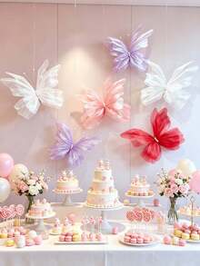 1pc 50cm Silk Artificial Butterfly, 3D Double Layer Mesh Wing Design, Rainbow Organza Pearl Butterfly Decor, Suitable For Birthday Party Decoration, Wedding Decoration, Large Mesh Artificial Butterfly, Store Window Display, Party Background Decoration - Multicolor - View 7