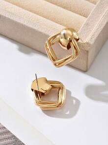 1 Pair Fashionable Personalized Multi-Layer Square Cross Earrings For Women, Suitable For Daily Wear - Gold - View 5