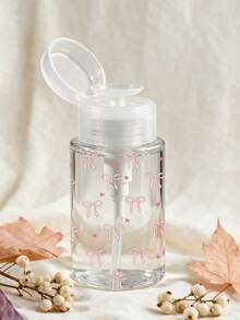 Botella de viaje recargable de PET transparente con patrón de lazo y corazón, dispensador de desmaquillante con bomba portátil de 3.38oz/6.76oz, apta para quitaesmalte, tónico y desmaquillante, diseño de tapa redonda, lavable a mano, reutilizable, botella de desmaquillante - Multicolor - Ver 7