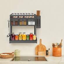 YUNRUX Estante para especias de cocina para encimera o montaje en pared, estante para especias de tres niveles - Gris - Ver 9