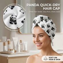 Opjoys Panda Print Coral Fleece Soft Hair Drying Cap, High Absorbency Quick Dry Hair Care Cap, Adult Buckle Hair Towel Drying Cap - Giant Panda Eating Bamboo 2 - View 5